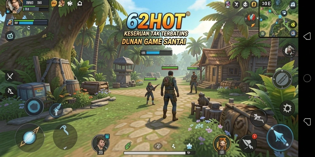 Screenshot menunjukkan gameplay seru dan karakter lucu dari 62HOT.