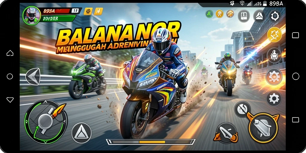 Tampilan gameplay 898A yang mendebarkan dalam balapan motor.