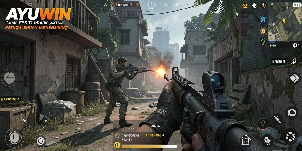 Screenshot gameplay AYUWIN yang menampilkan aksi tembak-menembak yang mendebarkan.