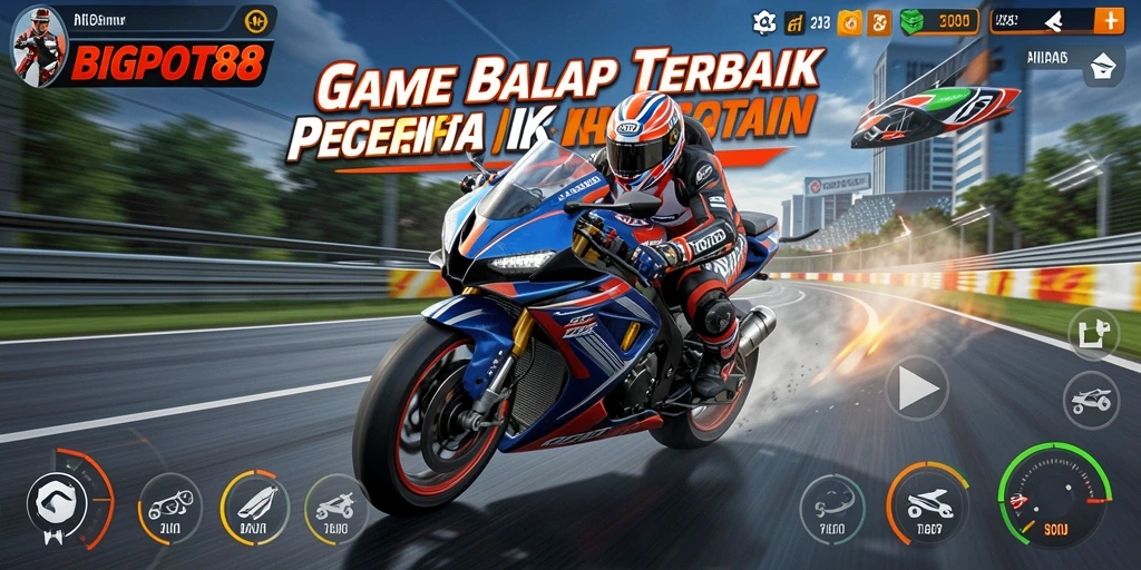 Tampilan gameplay menegangkan di jalur balap motor BIGPOT88.