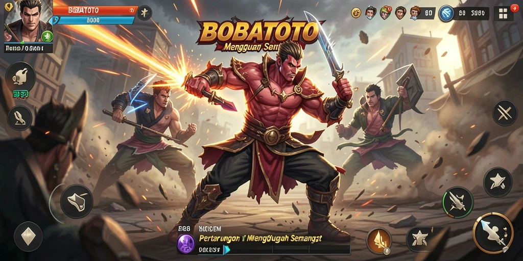 Tangkapan layar gameplay BOBATOTO dengan pertarungan seru dan karakter ikonik.