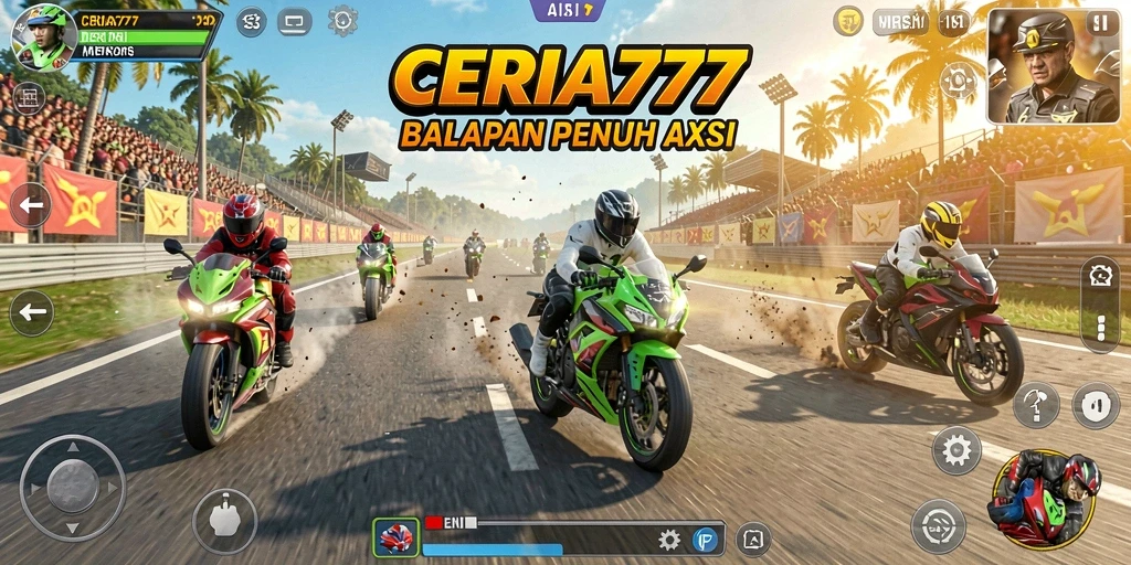 Gameplay seru dalam balapan motor yang mendebarkan.