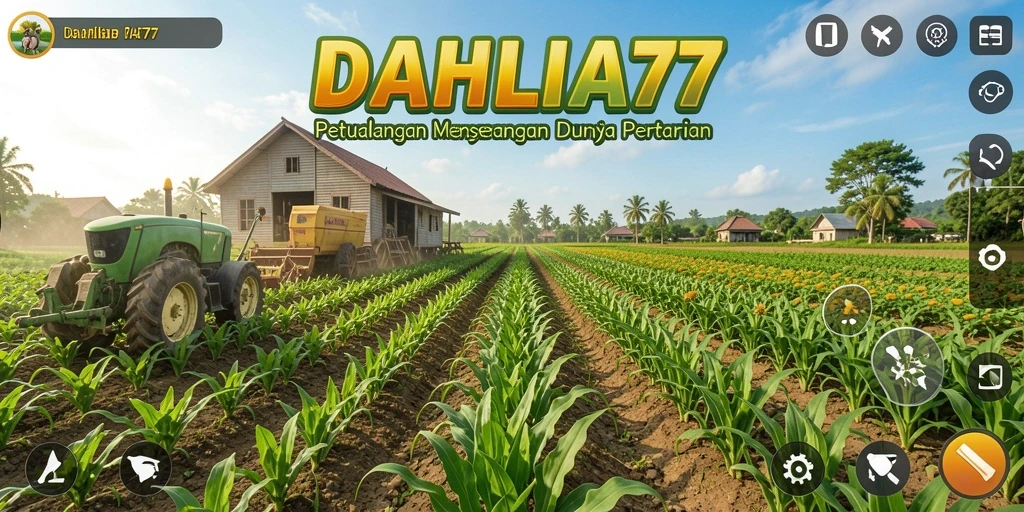 Screenshot gameplay DAHLIA77 dengan ladang hijau dan hewan peliharaan.