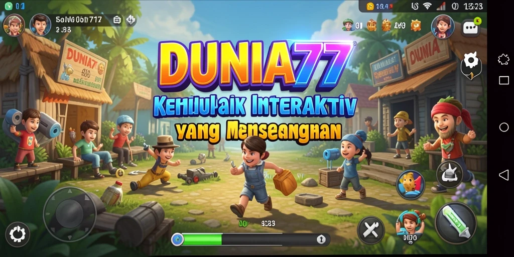 Screenshot DUNIA77 menunjukkan karakter yang sedang berinteraksi dalam dunia simulasi.