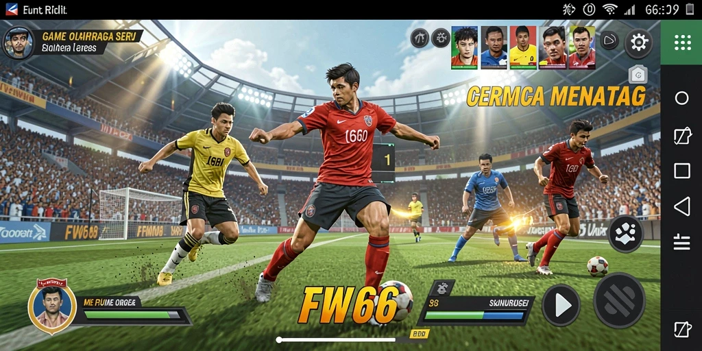 Tampilan utama gameplay FW66 menampilkan aksi seru olahraga.
