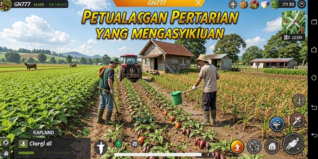 Screenshot gameplay GN777 menampilkan ladang yang indah dengan berbagai tanaman.