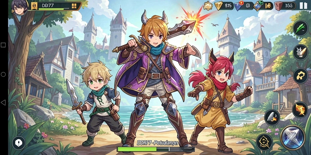 Screenshot gameplay IDR77 menampilkan karakter Anime yang action-packed.