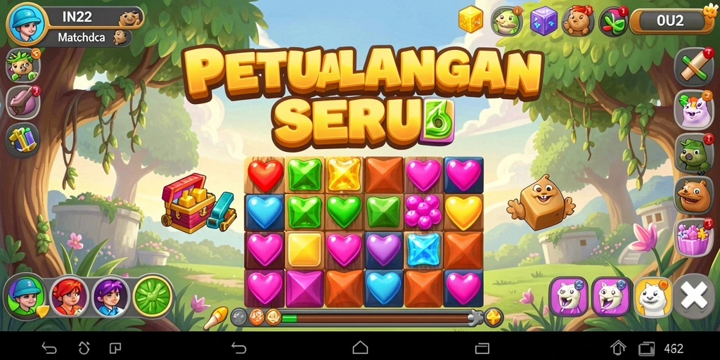 Tangkapan layar IN22 yang menunjukkan aksi seru dalam gameplay Match-3.