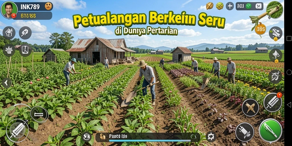 Gameplay menarik dalam INK789 dengan kebun yang subur dan hewan-hewan lucu.
