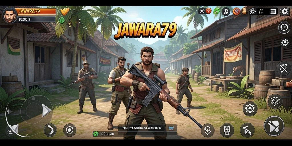Tampilan gameplay mendalam JAWARA79 dengan karakter yang berinteraksi.