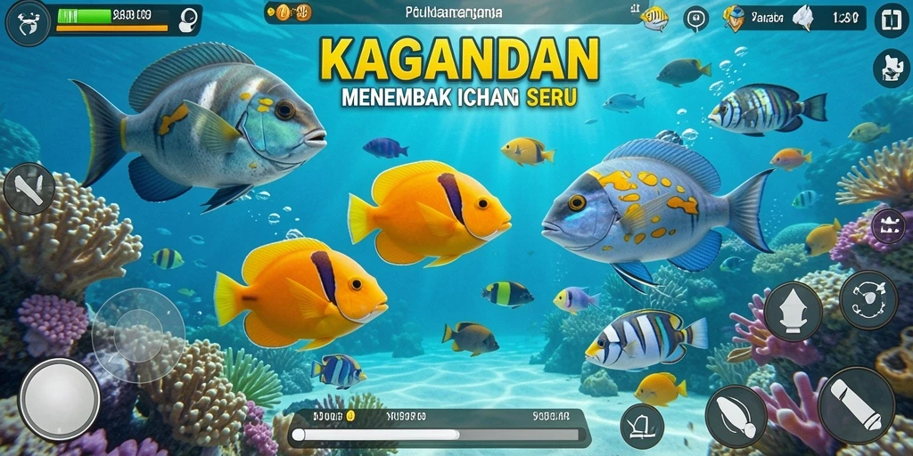 Screenshot gameplay KAGANDAN yang menampilkan aksi menangkap ikan.