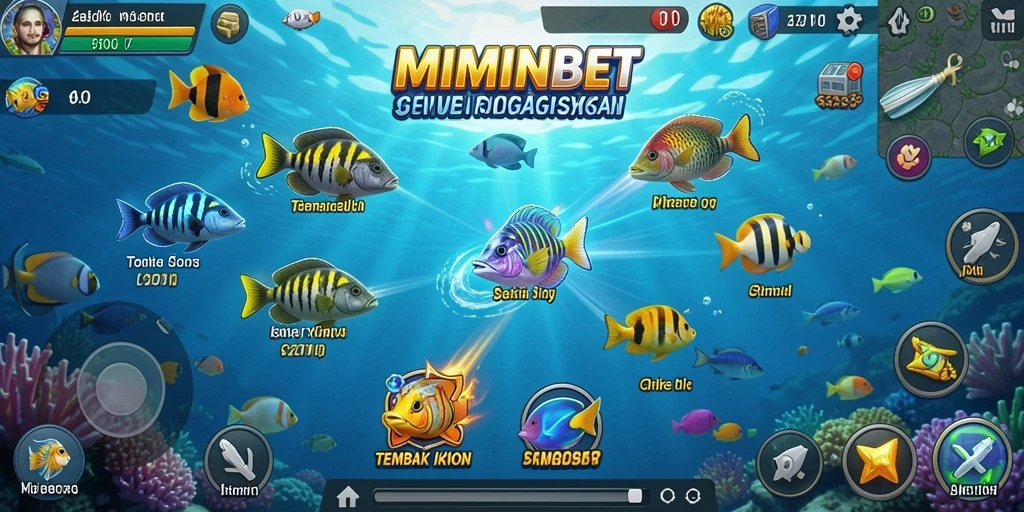 Tampilan gameplay MIMINBET yang menakjubkan saat menembak ikan.