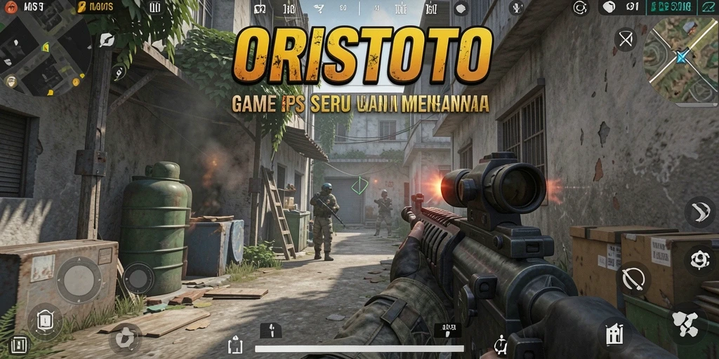 Screenshot gameplay <strong>ORISTOTO</strong> menampilkan aksi tembak-menembak yang intens.