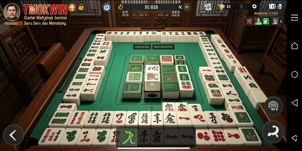 Tampilan gameplay seru dalam TMOKWIN dengan ubin Mahjong yang berwarna-warni.