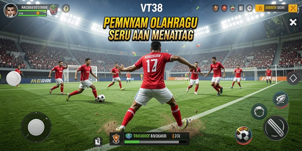 Tangkapan layar gameplay VT38 dengan aksi olahraga yang menegangkan.
