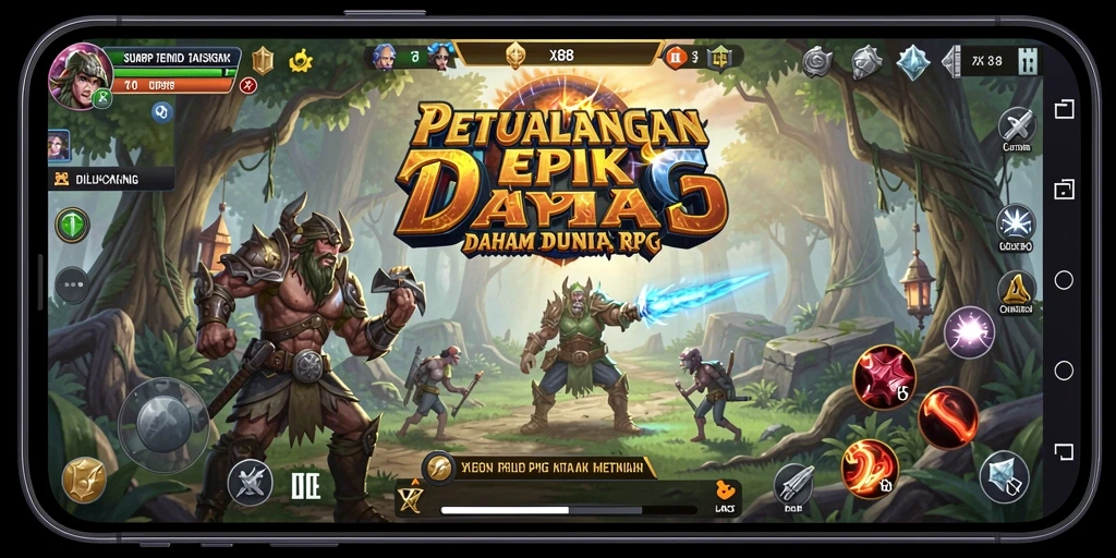 Screenshot utama menampilkan pertarungan epik dalam game RPG X88.